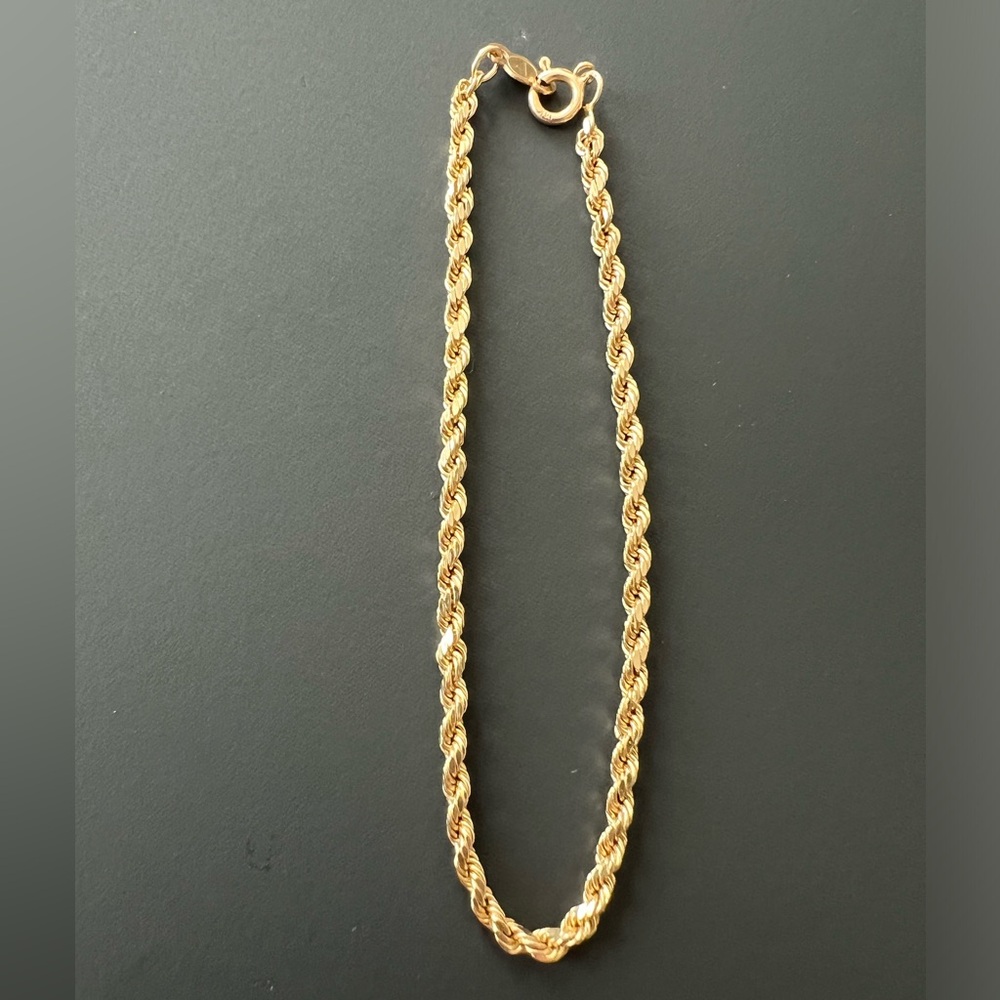 14k Spiral Hollow Diamond Cut Rope Chain Bracelet